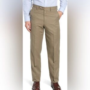 Berle Khaki Men’s 36 Classic Dress Microfiber Flat Front Unhemmed Trousers